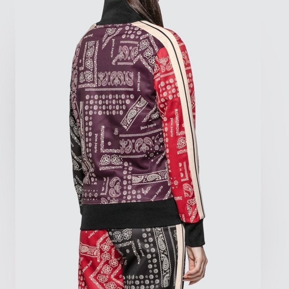 Palm Angels Bandana Track Jacket Zip Up Maroon & Red, Striped Sleeves XL Unisex - Picture 14 of 16